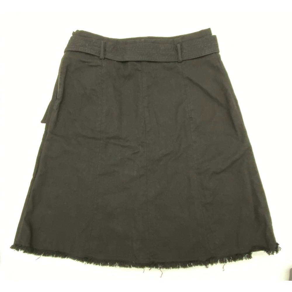 Maje Bella Black Denim A-Line Mini Skirt Belted Raw Hem Size 38 US 6 - Picture 3 of 9